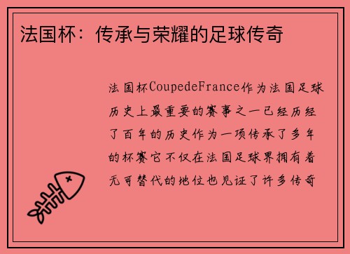 法国杯：传承与荣耀的足球传奇