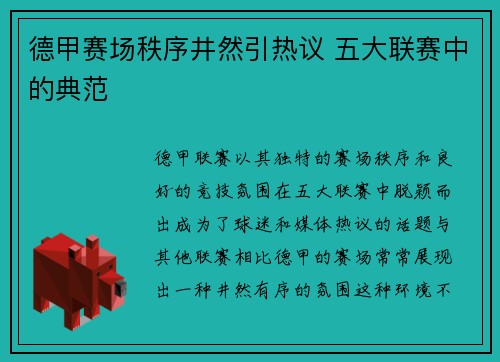 德甲赛场秩序井然引热议 五大联赛中的典范
